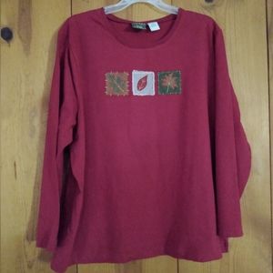 Onque Women Top Long Sleeve Knit Cotton Top w/Leaf Applique
